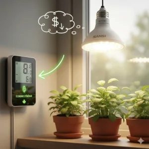 Energy-efficient SANSI LED grow light bulb helping Canadians save on electricity bills while gardening.