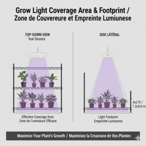 Diagram explaining the effective light coverage area or footprint for a standard indoor plant shelf.
