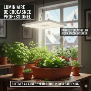 Illustration showing how to properly hang panel grow lights for indoor garden optimization.