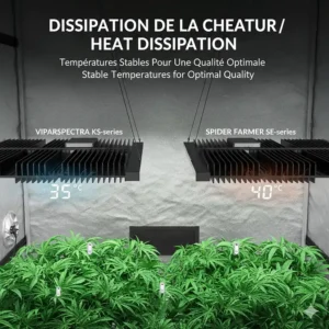 Passive cooling and heat sink design of VIPARSPECTRA vs Spider Farmer to maintain stable grow room temperatures.