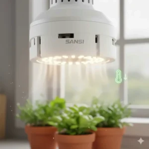 Close-up of SANSI ceramic LED technology ensuring long-lasting performance for indoor Canadian growers.