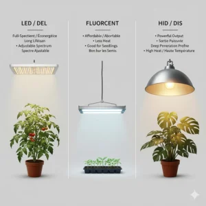 Comparison of LED vs fluorescent grow lights for Canadian hobbyist gardeners and indoor growers.