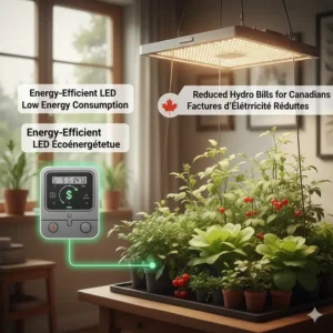 Using panel grow lights for indoor garden vegetables during a Canadian winter.