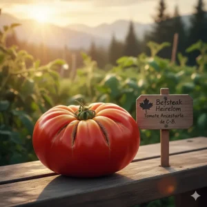 Vibrant red Beefsteak heirloom tomato illustration, a popular variety for British Columbia growers.