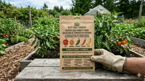 English and French labeled pepper seed variety pack for Canadian gardeners (Semences de poivrons variés).