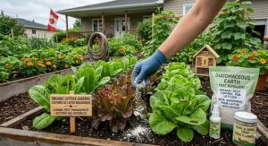 A gardener harvesting fresh winter lettuce leaves in a Canadian Zone 4 backyard garden in late November.