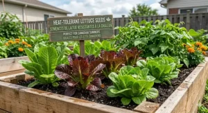 Close-up of lettuce seed labels in English and French specifically for the Quebec and Canadian winter seed market.