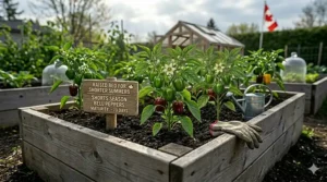 Seedlings under grow lights, showing how to start short season bell pepper seeds early indoors.