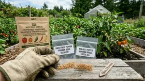 Vibrant red and yellow bell pepper seeds from a premium variety pack suitable for short Canadian summers.