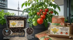 Cross-section of a pot showing proper drainage for cherry tomato seeds for containers to prevent root rot during humid Canadian summers.