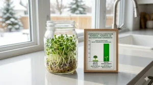 Comparison chart showing high sulforaphane levels in organic broccoli sprouts versus mature broccoli for health-conscious Canadians.