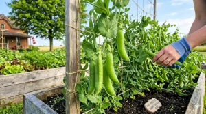 Diagram of pea seeds germinating in cool Canadian spring soil, showcasing varieties that thrive in short, chilly seasons.