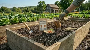 Illustration of early spring carrot seeding in Canada, showing moisture-retaining clay soil under a bright, clear northern sky.