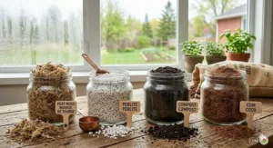 High-quality ingredients for the best organic seed starting mix in Canada including peat moss and perlite.