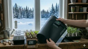 Waterproof seedling heat mat with thermostat for safe indoor gardening. | Tapis chauffant pour semis avec thermostat étanche pour un jardinage intérieur sécuritaire.