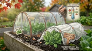 Seed spacing and planting depth guide for sowing spinach seeds for fall harvest in raised beds or containers.