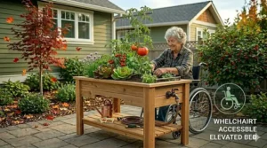 Accessible wheelchair-friendly tall raised garden bed for inclusive gardening.