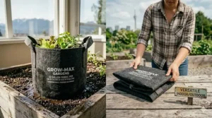 Aerated 10 gallon fabric pots, or sacs de culture, promoting healthy root development.