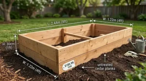 e wooden raised garden bed under $200 made from C