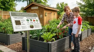 An infographic illustrating how to set up your plastic raised garden beds (bassin de jardin surélevé en plastique) across Canada.