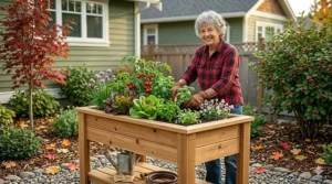 Durable cedar wood raised planter box suitable for Canadian weather.