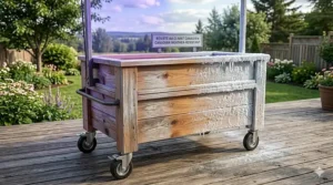Illustration of a Western Red Cedar elevated planter box showing resistance to Canadian humidity and snow.