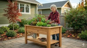Galvanized steel elevated garden bed with legs for long-lasting backyard use.
