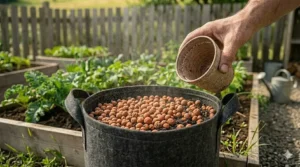 Hilling technique for potatoes in 10 gallon bags.