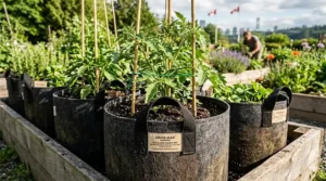 Growing organic vegetables in 10 gallon fabric pots, a great choice for Canadian growers.