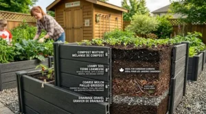 Proper soil layering and composting tips for plastic raised garden beds in cold Canadian climates.