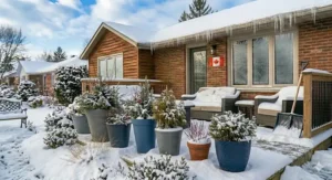 Sustainable outdoor plastic planter perfect for Canadian winters.