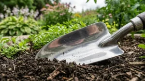 Durable stainless steel blade for digging in Canadian soil.