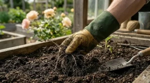 Gardening gloves with extended elastic cuffs to prevent dirt and garden debris from entering the wrists.