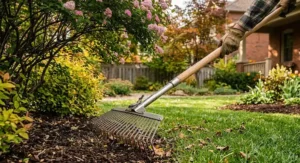 Versatile adjustable garden rake with a telescoping handle, perfect for reaching under shrubs in tight spaces.