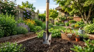 Comfortable D-handle garden shovel grip for better control and leverage.