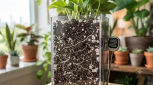 Close-up texture highlighting aeration and drainage features of quality potting soil for indoor plants.