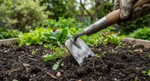 Durable steel head of the best garden hoe for weeding.