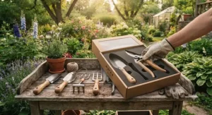 Illustration of a premium boxed professional garden tool set, making it a perfect gift for Canadian gardening enthusiasts.