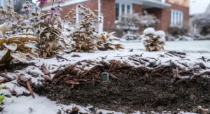 Cross-section illustration demonstrating how budget-friendly mulch under $30 CAD retains soil moisture during hot Canadian summers.