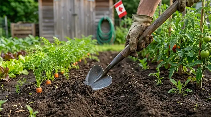 Using a warren hoe to dig precise furrows in a garden bed.