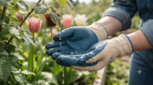 Water-resistant coated gardening gloves for wet Canadian weather.