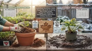 Seasonal guide for Canadian gardeners evaluating organic potting mix vs regular potting soil for spring planting and winter storage.