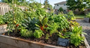 Vibrant, healthy organic vegetables thriving in a Canadian garden bed amended with high-quality compost.