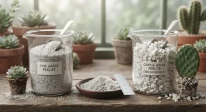 Comparison of fine and coarse grades used when selecting perlite for succulents and cacti.