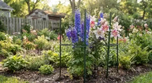 Heavy-duty steel plant stakes for tall flowers like delphiniums and lilies.