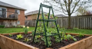 A rust-resistant steel garden trellis under $40 CAD designed to withstand variable Canadian spring weather conditions.