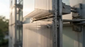Detailed view of twin-wall panels on a 10x12 greenhouse for serious gardeners optimizing thermal insulation.