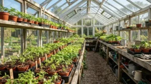 Starting early spring seeds inside a heated polycarbonate greenhouse for cold winters.